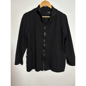 Eileen Fisher Jacket M/M Black Full Zip Long Sleeve‎ Mock Neck Pockets